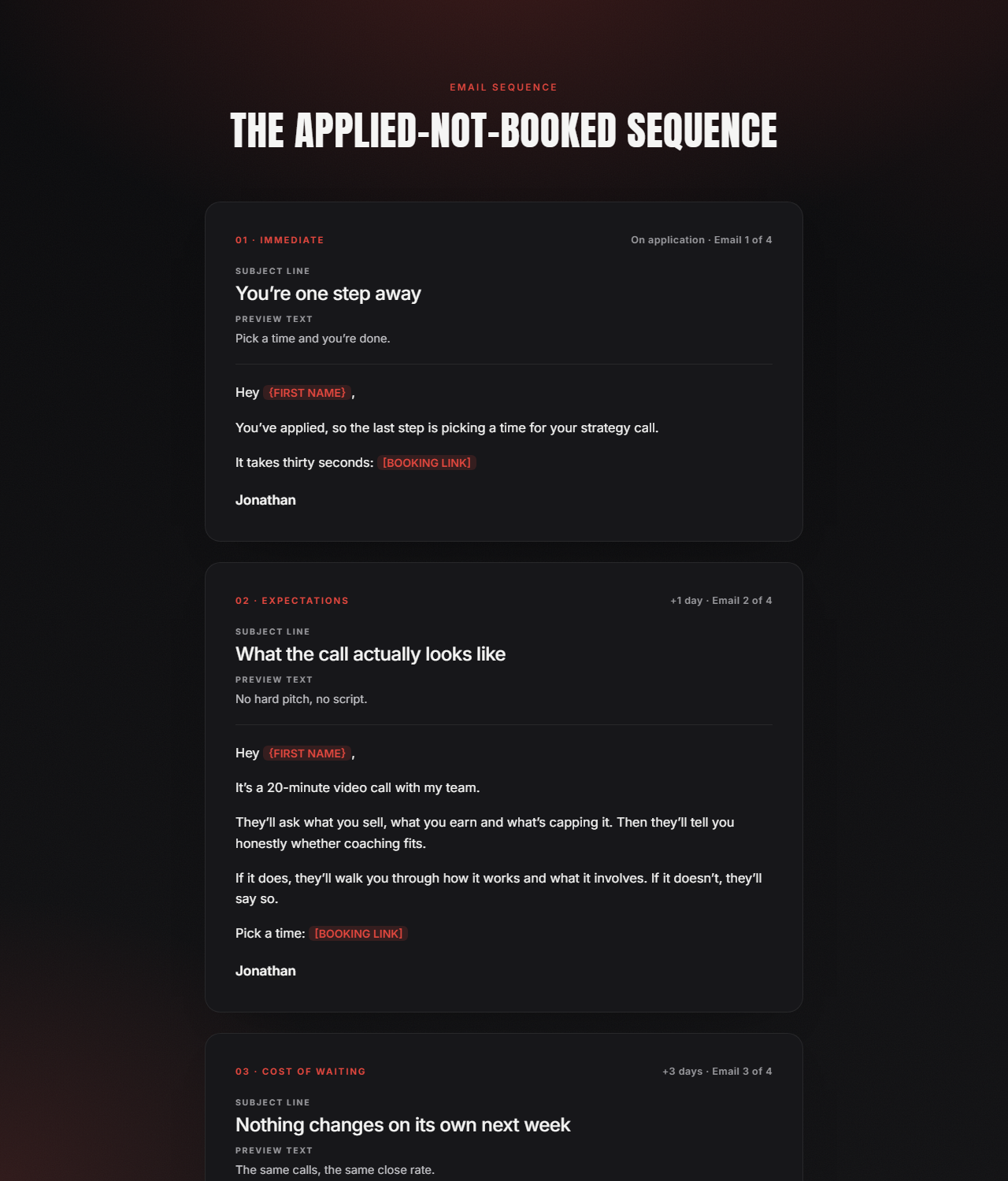 Applied-not-booked email sequence preview